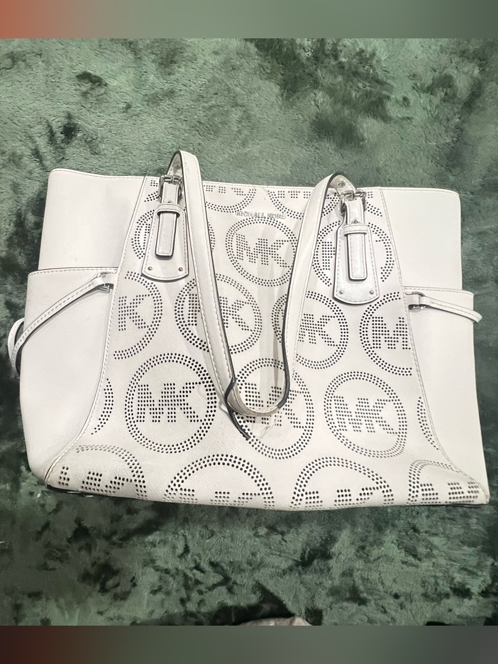 Michael Kors White Perforated MK Logo Tote